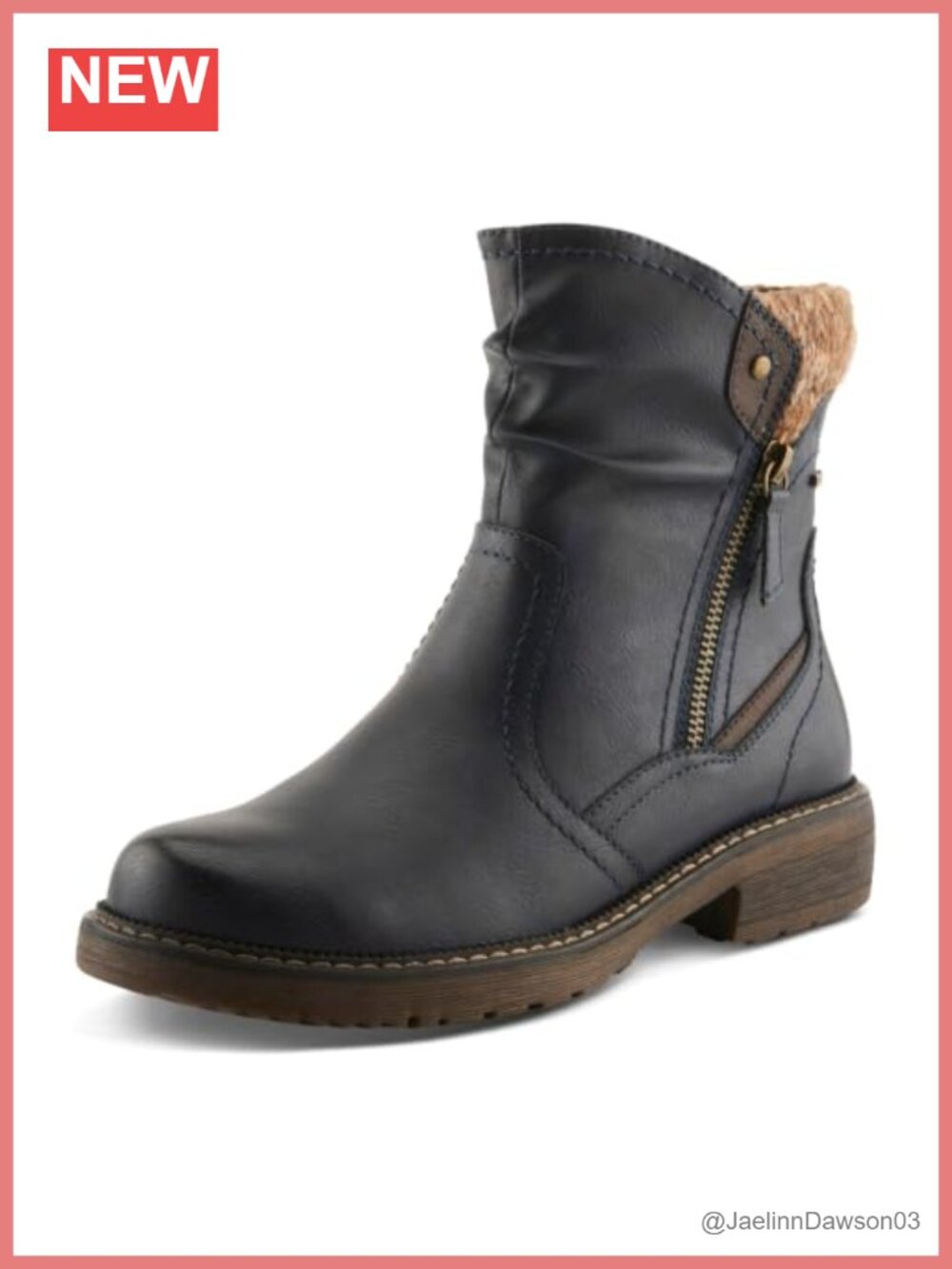 Vegan Leather Ankle Booties with Faux Fur Trim and Zipper Closure